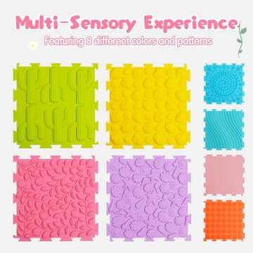 AKIMRABY Sensory Mats: 8 Pcs Silicone Puzzle Tiles for Kids' Sensory Development