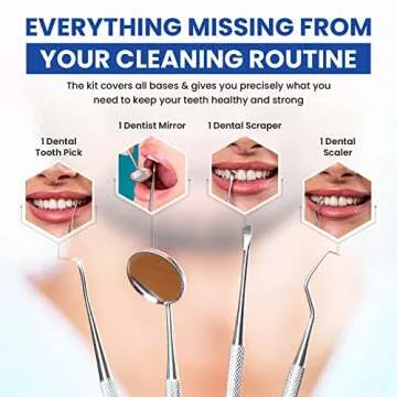 Dental Hygiene Kit - Calculus & Plaque Remover Dental Tool Set - Stainless Steel Tarter Scraper, Tooth Pick, and Mouth Mirror - Dentist Instrument Set for Teeth Cleaning (Blue)