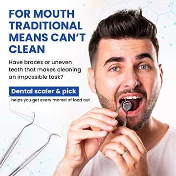 Dental Hygiene Kit - Calculus & Plaque Remover Dental Tool Set - Stainless Steel Tarter Scraper, Tooth Pick, and Mouth Mirror - Dentist Instrument Set for Teeth Cleaning (Blue)