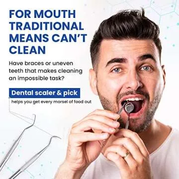 Dental Hygiene Kit - Calculus & Plaque Remover Dental Tool Set - Stainless Steel Tarter Scraper, Tooth Pick, and Mouth Mirror - Dentist Instrument Set for Teeth Cleaning (Blue)