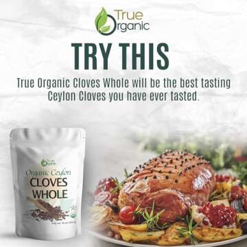 True Organic Ceylon Cloves Whole, 1 lb, Premium Grade, USDA Organic & Kosher Certified, Non-GMO, Fresh Organic Cloves Bulk, Ceylon Premium Quality (16 Ounces)