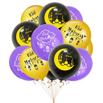45 Pcs Eid Mubarak Balloons, 12inch Ramadan Mubarak Decorations Latex Balloons, Eid Mubarak Decorati...