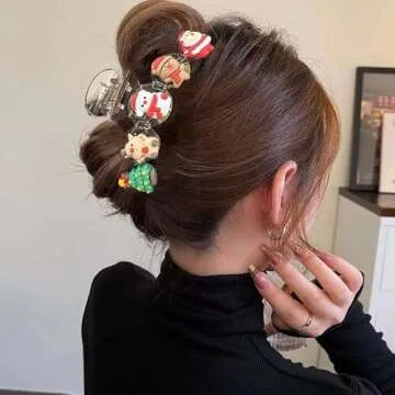 1pcs Christmas Hair Clips - Cute Tree Reindeer Snowmen Designs Claw Clips Big Style Santa Claus Gingerbread Man Charms Hair Accessories Clips Xmas Party Decor for Thin/Thick Hair