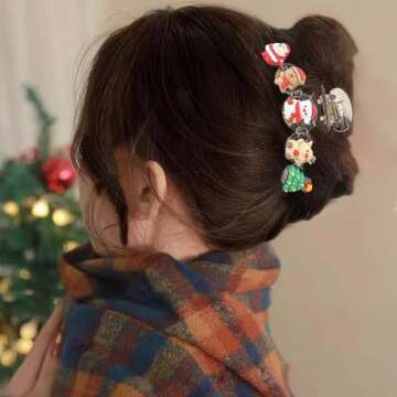 1pcs Christmas Hair Clips - Cute Tree Reindeer Snowmen Designs Claw Clips Big Style Santa Claus Gingerbread Man Charms Hair Accessories Clips Xmas Party Decor for Thin/Thick Hair