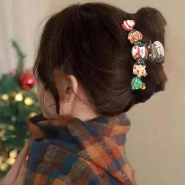 1pcs Christmas Hair Clips - Cute Tree Reindeer Snowmen Designs Claw Clips Big Style Santa Claus Gingerbread Man Charms Hair Accessories Clips Xmas Party Decor for Thin/Thick Hair