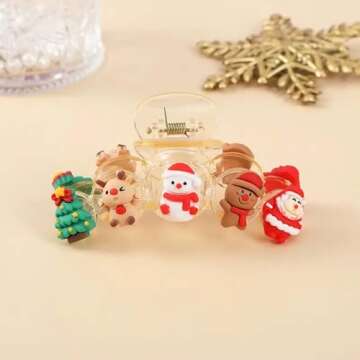 1pcs Christmas Hair Clips - Cute Tree Reindeer Snowmen Designs Claw Clips Big Style Santa Claus Gingerbread Man Charms Hair Accessories Clips Xmas Party Decor for Thin/Thick Hair