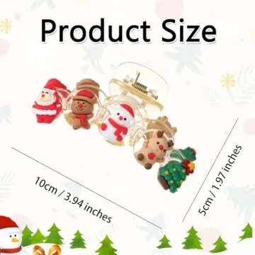 1pcs Christmas Hair Clips - Cute Tree Reindeer Snowmen Designs Claw Clips Big Style Santa Claus Gingerbread Man Charms Hair Accessories Clips Xmas Party Decor for Thin/Thick Hair