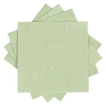 100 Pack Cocktail Napkin 2-Ply Dessert Napkins Folded 5 x 5 Inches Disposable Napkins for Dinner Wedding Birthday Party Bridal Anniversary Reception Event (100, Sage-Green)