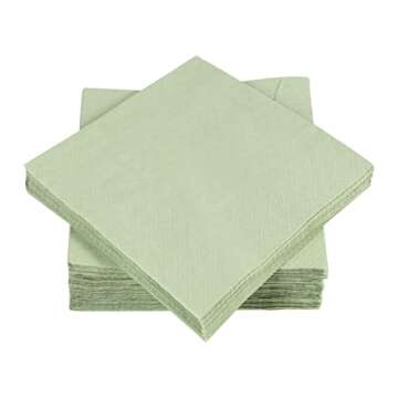 100 Pack Cocktail Napkin 2-Ply Dessert Napkins Folded 5 x 5 Inches Disposable Napkins for Dinner Wedding Birthday Party Bridal Anniversary Reception Event (100, Sage-Green)