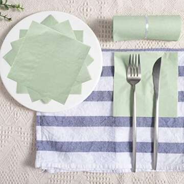 100 Pack Cocktail Napkin 2-Ply Dessert Napkins Folded 5 x 5 Inches Disposable Napkins for Dinner Wedding Birthday Party Bridal Anniversary Reception Event (100, Sage-Green)