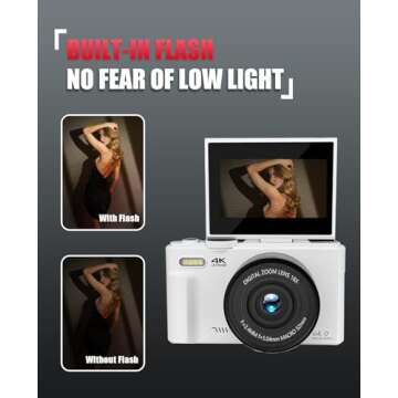 WGM Point and Shoot Digital Cameras Portable Camera FHD 64MP 4K Digital Camera with 16X Zoom Anti-Shake with Flip Screen