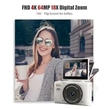 WGM Point and Shoot Digital Cameras Portable Camera FHD 64MP 4K Digital Camera with 16X Zoom Anti-Shake with Flip Screen