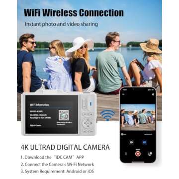 WGM Point and Shoot Digital Cameras Portable Camera FHD 64MP 4K Digital Camera with 16X Zoom Anti-Shake with Flip Screen