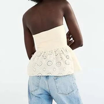 MISSACTIVER Women Twist Knot Knit Bandeau Tube Top Embroidery Strapless Off Shoulder Backless Hollow...