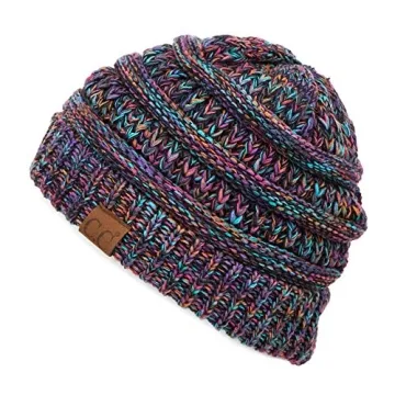 C.C Hatsandscarf Chunky Cable Knit Beanie - Soft & Warm (Black Multi)