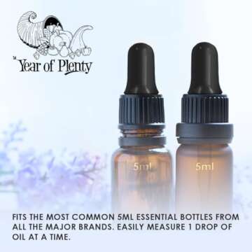 Year of Plenty Glass Eye Droppers for 5ml Essential Oil Bottles | 6-Pack | Black | Compatible with doTERRA, Young Living, Plant Therapy, Rocky Mountain, Edens Garden, Plant Guru