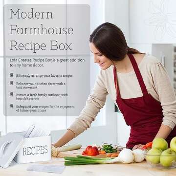 Farmhouse Recipe Tin Box | Decorative Tin Box, Recipe Card Holder, Storage Box for Kitchen Recipes C...