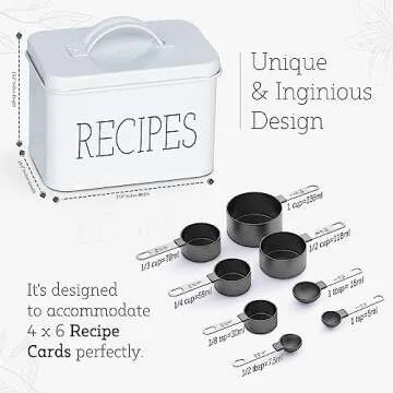 Farmhouse Recipe Tin Box | Decorative Tin Box, Recipe Card Holder, Storage Box for Kitchen Recipes Cards.