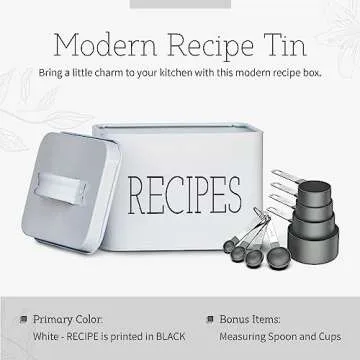 Farmhouse Recipe Tin Box | Decorative Tin Box, Recipe Card Holder, Storage Box for Kitchen Recipes Cards.