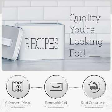 Farmhouse Recipe Tin Box | Decorative Tin Box, Recipe Card Holder, Storage Box for Kitchen Recipes Cards.