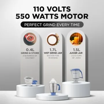 Preethi Blue Leaf Platinum 550W Mixer Grinder for Indian Cooking