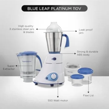 Preethi Blue Leaf Platinum 550W Mixer Grinder for Indian Cooking