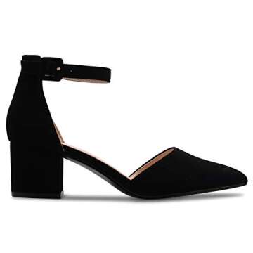 Olivia K Women's Classic Pumps Close Toe Ankle Strap Kitten Heel - Adorable Low Block Heel Black Nub...
