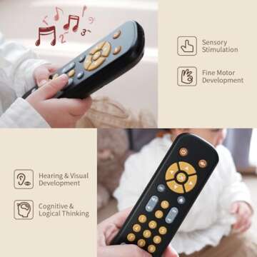 Nueplay Baby TV Remote Control Toy with Light and Sound, Toddler Realistic Controller with 3 Languag...