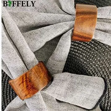 BIFFELY 12PCS Wooden Napkin Rings, Acacia Wood Napkin Rings Buckles for Table Decoration, Wedding, Dinner, Holiday Napkin Holders for Dining, Birthday, Christmas, Easter, Fall, Party of Table Setting