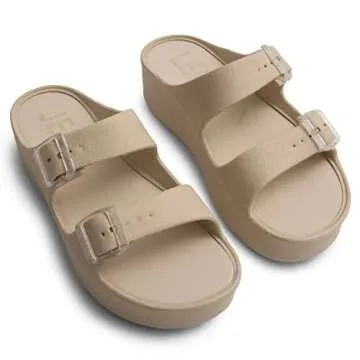 Lemon Jelly Women's Platform Sandals - Casual Double-Buckled Water-Friendly Wedges for Beach - Comfo...