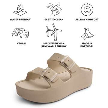 Lemon Jelly Women's Platform Sandals - Casual Double-Buckled Water-Friendly Wedges for Beach - Comfortable, Lightweight Slip-On Sandals for Ladies - Cute, Versatile Chunky Summer Slides - Desert