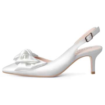 Ouepiano White Kitten Heels with Bow - Elegant Slingback Low Heels