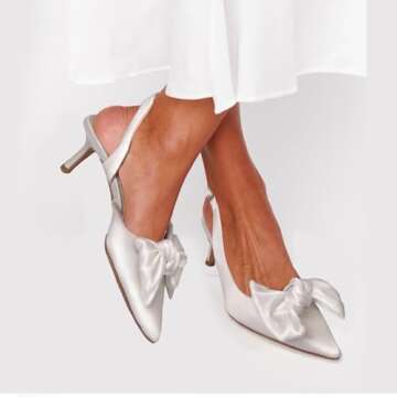 Ouepiano Slingback Kitten Heels - Elegant Satin Pumps