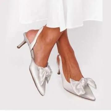Ouepiano Slingback Kitten Heels - Elegant Satin Pumps
