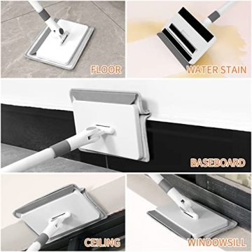 TIMIVO Baseboard Cleaner Tool with Handle,Wall Cleaner Mop Baseboard Buddy with Extension Pole and 4 Reusable Cleaning Pads. Mop Quickly Clean Walls, Baseboards and Ceilings.