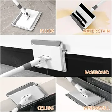 TIMIVO Baseboard Cleaner Tool with Handle,Wall Cleaner Mop Baseboard Buddy with Extension Pole and 4 Reusable Cleaning Pads. Mop Quickly Clean Walls, Baseboards and Ceilings.