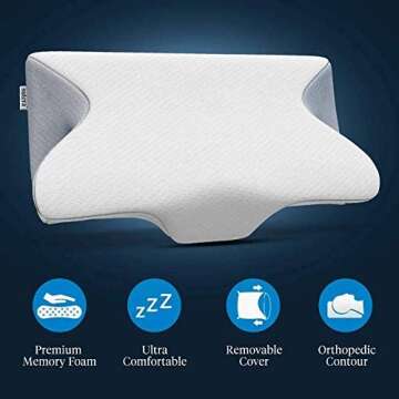 SUTERA - Dream Deep Memory Foam Pillow for Sleeping, Cervical Pillow for Neck Pain Orthopedic Contour Pillow with Washable Cover (Grey)
