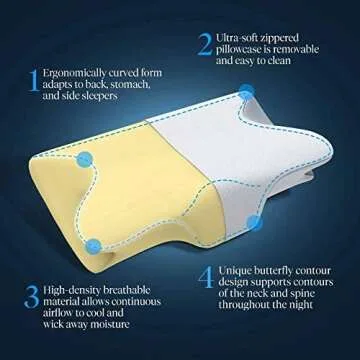 SUTERA - Dream Deep Memory Foam Pillow for Sleeping, Cervical Pillow for Neck Pain Orthopedic Contour Pillow with Washable Cover (Grey)