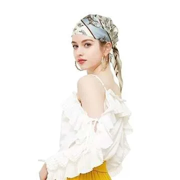 EXTREE Fashion Silky Satin Headscarf for Women Girls: Exquisite Pattern Lightweight Silk Graceful Scarfs 27.5 x 27.5 inches