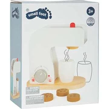 Small Foot Wooden Toys Coffee Machine, Cups and Coffee Beans Complete playset for Play Kitchens Designed for Children Ages 3+, Multi (10593)