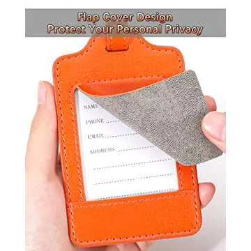 Teskyer Luggage Tags, 3 Pack Premium PU Leather Luggage Tags for Suitcases, Privacy Protection Travel Bag Tags, Orange