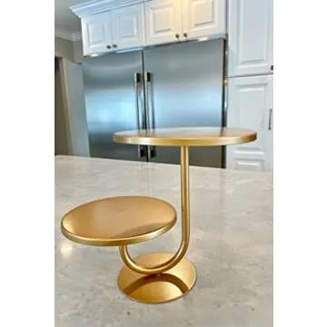 Gemmell Design Gold Cake Stand, Decorative Cake Holder, 2 Tier, Cupcake Holder, Tiered Tray, Dessert Display Plate for Baby Shower, Birthday, Wedding (VM-01)