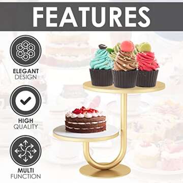 Gemmell Design Gold Cake Stand, Decorative Cake Holder, 2 Tier, Cupcake Holder, Tiered Tray, Dessert Display Plate for Baby Shower, Birthday, Wedding (VM-01)