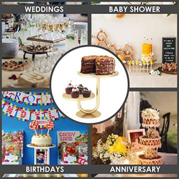 Gemmell Design Gold Cake Stand, Decorative Cake Holder, 2 Tier, Cupcake Holder, Tiered Tray, Dessert Display Plate for Baby Shower, Birthday, Wedding (VM-01)