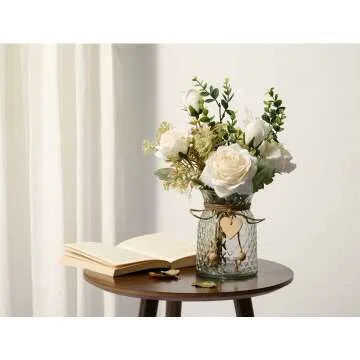 Faux Silk Roses Arrangement in Vase for Home Decor