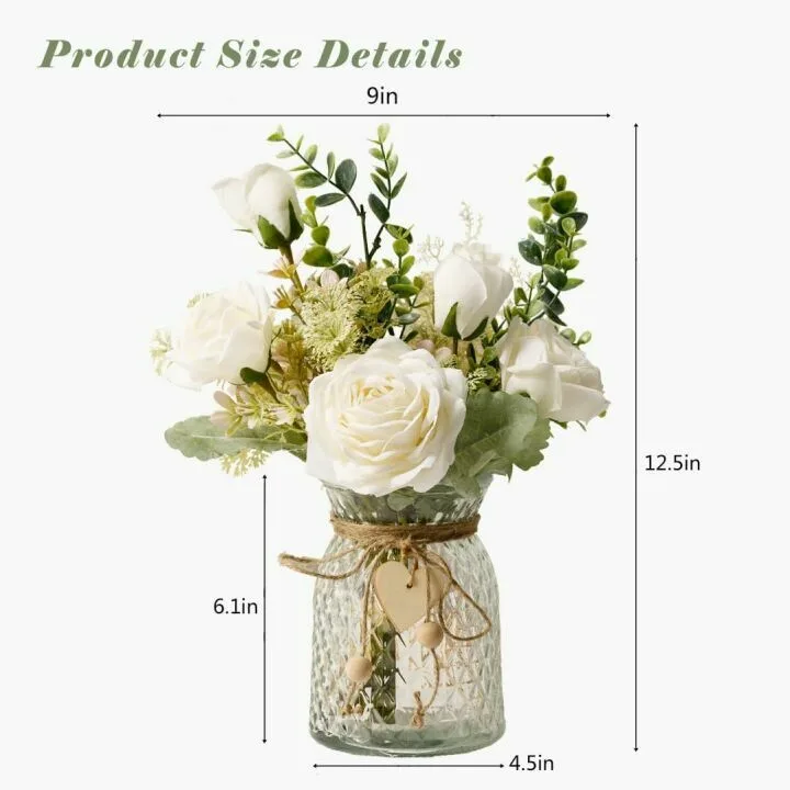 Faux Silk Roses Arrangement in Vase for Home Decor