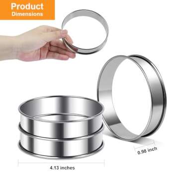 ARRITZ 4inch English Muffin Rings, 6pcs Double Rolled Stainless Steel Crumpet Tart Rings for Baking