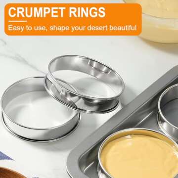 ARRITZ 4inch English Muffin Rings, 6pcs Double Rolled Stainless Steel Crumpet Tart Rings for Baking