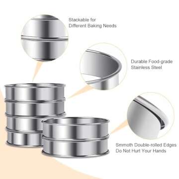 ARRITZ 4inch English Muffin Rings, 6pcs Double Rolled Stainless Steel Crumpet Tart Rings for Baking