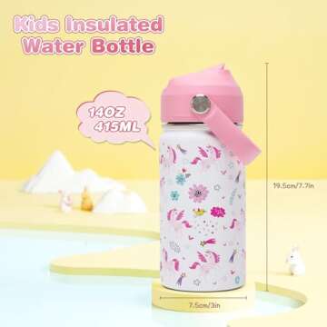 Scothen Kids Insulated Water Bottle with Straw Lid, 14oz Double Wall Vacuum 18/8 Stainless Steel Kid...